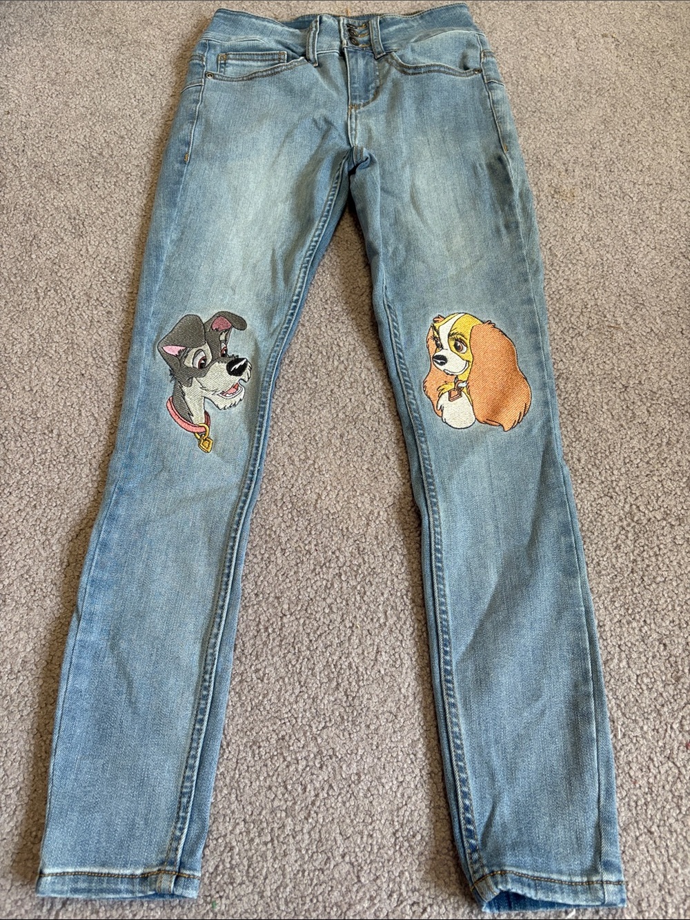 Disney Juniors Light Blue Denim Jeans with Lady and Tramp Embroidered Patches